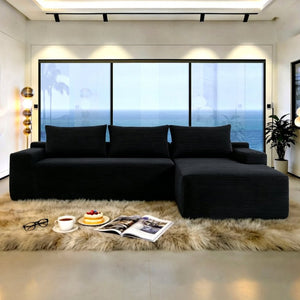 English Elm New2-96.9 Corduroy L-Shape Sectional Deep Seat Sofa No Assembly Living Room Black Right W3975P499240