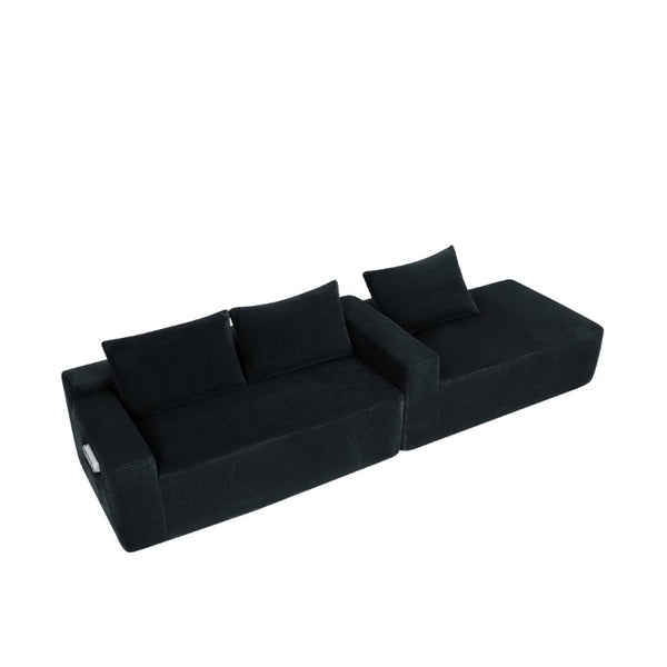 English Elm New2-96.9 Corduroy L-Shape Sectional Deep Seat Sofa No Assembly Living Room Black Right W3975P499240