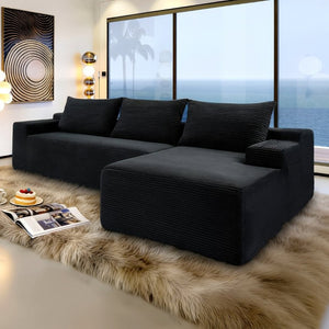 English Elm New2-96.9 Corduroy L-Shape Sectional Deep Seat Sofa No Assembly Living Room Black Right W3975P499240