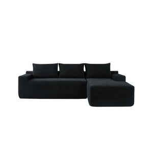 English Elm New2-96.9 Corduroy L-Shape Sectional Deep Seat Sofa No Assembly Living Room Black Right W3975P499240
