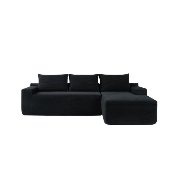 English Elm New2-96.9 Corduroy L-Shape Sectional Deep Seat Sofa No Assembly Living Room Black Right W3975P499240