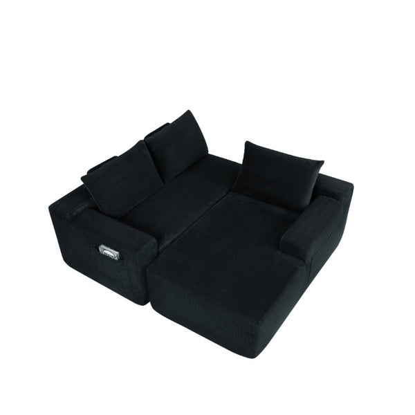 English Elm New2-96.9 Corduroy L-Shape Sectional Deep Seat Sofa No Assembly Living Room Black Right W3975P499240