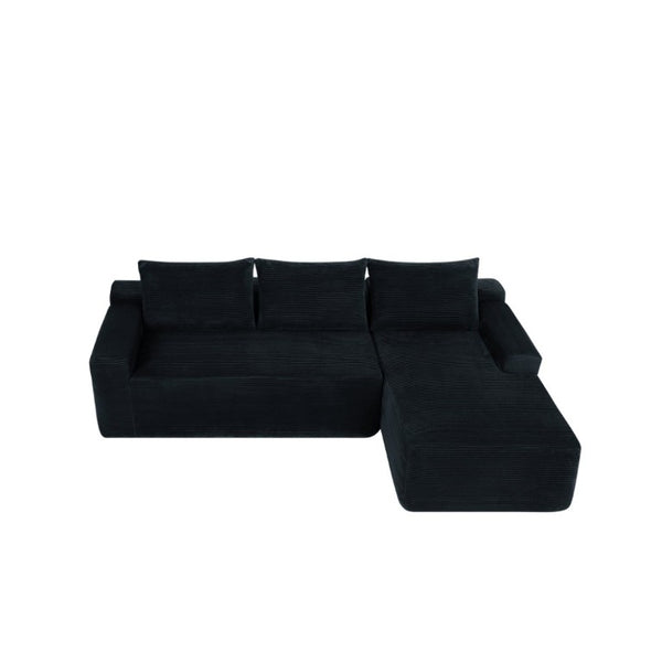 English Elm New2-96.9 Corduroy L-Shape Sectional Deep Seat Sofa No Assembly Living Room Black Right W3975P499240