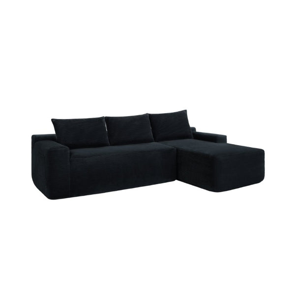 English Elm New2-96.9 Corduroy L-Shape Sectional Deep Seat Sofa No Assembly Living Room Black Right W3975P499240
