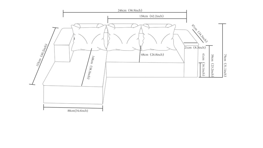 English Elm New2 Cloud Modular Sectional Plush Corduroy Deep Seat Sofa for Spacious Living Rooms W3975P499243