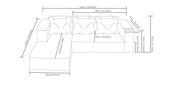 English Elm New2 Cloud Modular Sectional Plush Corduroy Deep Seat Sofa for Spacious Living Rooms W3975P499243