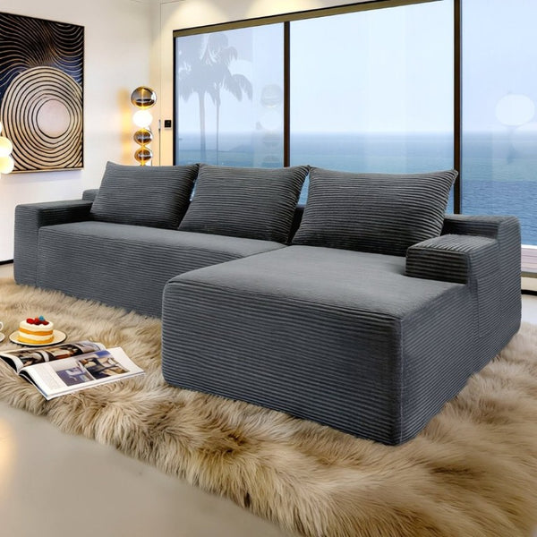 English Elm New2 Modular L-Shaped Sectional Sofa Deep Seat Corduroy Cloud Couch for Living Room W3975P499244