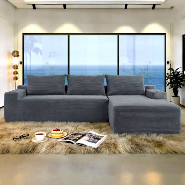 English Elm New2 Modular L-Shaped Sectional Sofa Deep Seat Corduroy Cloud Couch for Living Room W3975P499244