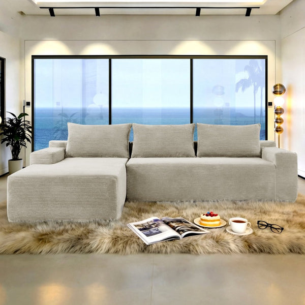 English Elm New2 Corduroy L-Shape Sectional Sofa Deep Cloud Seat Modular Living Room Couch W3975P499245