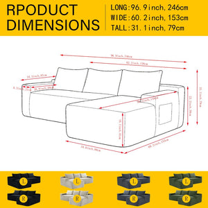 English Elm New2 Corduroy L-Shape Sectional Sofa Deep Cloud Seat Modular Living Room Couch W3975P499245