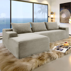 English Elm New2 Corduroy L-Shape Sectional Sofa Deep Cloud Seat Modular Living Room Couch W3975P499245