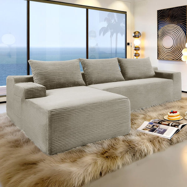 English Elm New2 Corduroy L-Shape Sectional Sofa Deep Cloud Seat Modular Living Room Couch W3975P499245
