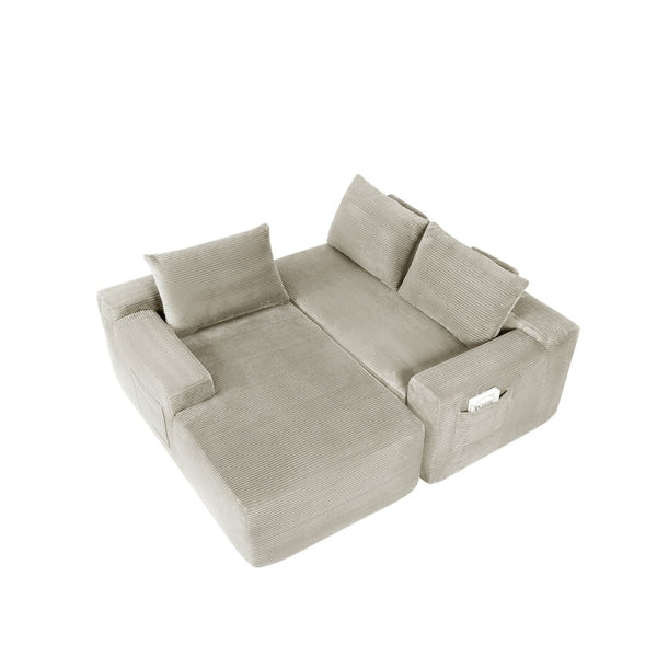 English Elm New2 Corduroy L-Shape Sectional Sofa Deep Cloud Seat Modular Living Room Couch W3975P499245