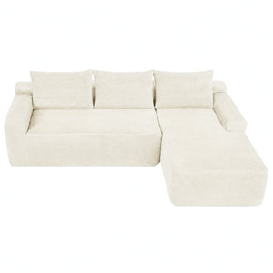 English Elm New2 Cloud Sectional Sofa Corduroy Upholstered Modular L Shaped Deep Seat Lounge White Right W3975P499248