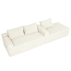English Elm New2 Cloud Sectional Sofa Corduroy Upholstered Modular L Shaped Deep Seat Lounge White Right W3975P499248