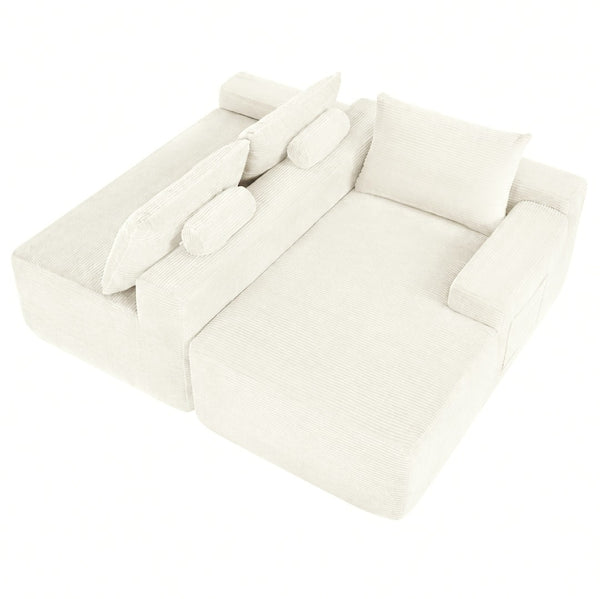 English Elm New2 Cloud Sectional Sofa Corduroy Upholstered Modular L Shaped Deep Seat Lounge White Right W3975P499248