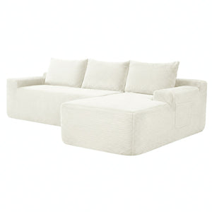 English Elm New2 Cloud Sectional Sofa Corduroy Upholstered Modular L Shaped Deep Seat Lounge White Right W3975P499248