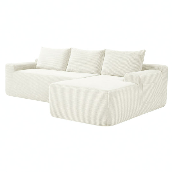 English Elm New2 Cloud Sectional Sofa Corduroy Upholstered Modular L Shaped Deep Seat Lounge White Right W3975P499248