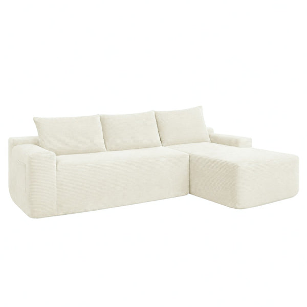 English Elm New2 Cloud Sectional Sofa Corduroy Upholstered Modular L Shaped Deep Seat Lounge White Right W3975P499248