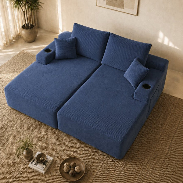 English Elm New1-69"cloud Sectional Sofa Deep Seat Corduroy Upholstered Chaise for Modern Living Room Blue W3975P500751
