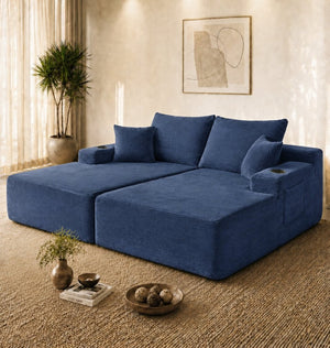 English Elm New1-69"cloud Sectional Sofa Deep Seat Corduroy Upholstered Chaise for Modern Living Room Blue W3975P500751