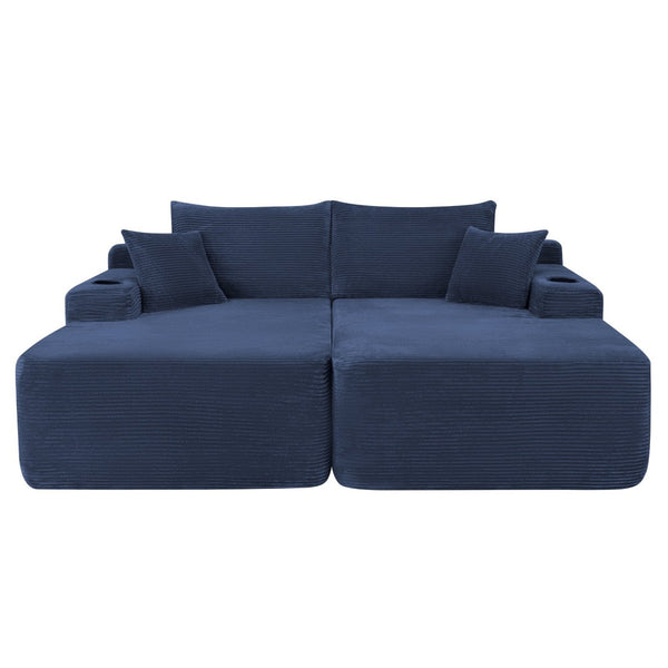 English Elm New1-69"cloud Sectional Sofa Deep Seat Corduroy Upholstered Chaise for Modern Living Room Blue W3975P500751