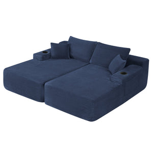 English Elm New1-69"cloud Sectional Sofa Deep Seat Corduroy Upholstered Chaise for Modern Living Room Blue W3975P500751