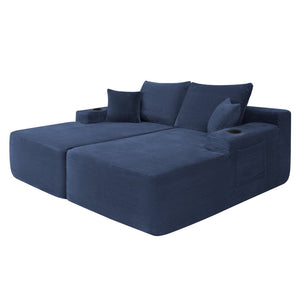 English Elm New1-69"cloud Sectional Sofa Deep Seat Corduroy Upholstered Chaise for Modern Living Room Blue W3975P500751