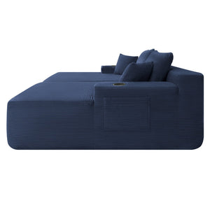 English Elm New1-69"cloud Sectional Sofa Deep Seat Corduroy Upholstered Chaise for Modern Living Room Blue W3975P500751