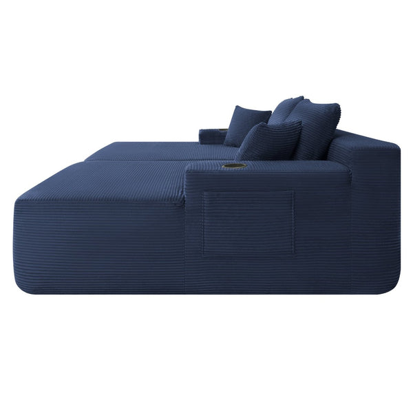 English Elm New1-69"cloud Sectional Sofa Deep Seat Corduroy Upholstered Chaise for Modern Living Room Blue W3975P500751