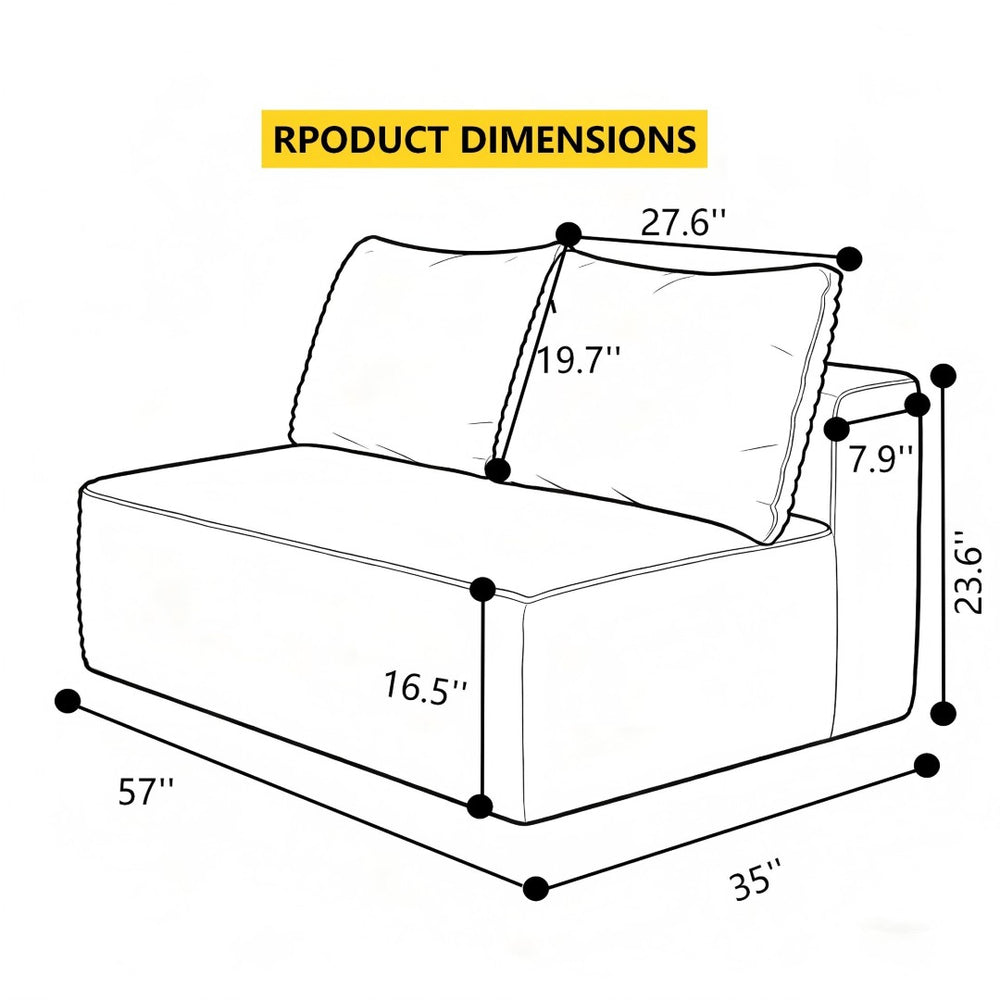 English Elm 58-Inch Velvet Double Chaise Lounge Sofa with Cup Holder for Modern Living Rooms W3975P500752