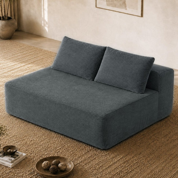 English Elm 58-inch Double Chaise Lounge Corduroy Velvet Plush Seating with Built-in Cup Holder Grey W3975P500759