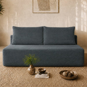 English Elm 58-inch Double Chaise Lounge Corduroy Velvet Plush Seating with Built-in Cup Holder Grey W3975P500759