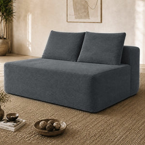 English Elm 58-inch Double Chaise Lounge Corduroy Velvet Plush Seating with Built-in Cup Holder Grey W3975P500759