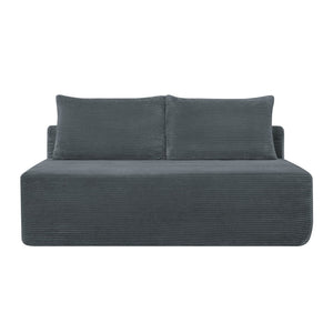 English Elm 58-inch Double Chaise Lounge Corduroy Velvet Plush Seating with Built-in Cup Holder Grey W3975P500759