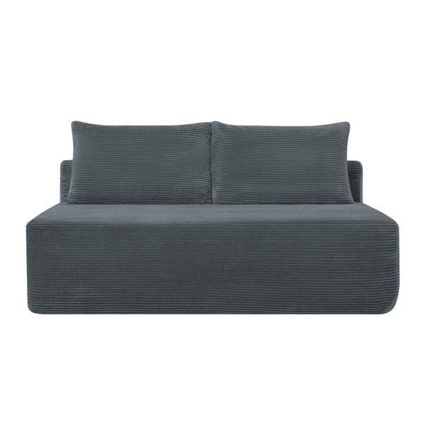 English Elm 58-inch Double Chaise Lounge Corduroy Velvet Plush Seating with Built-in Cup Holder Grey W3975P500759