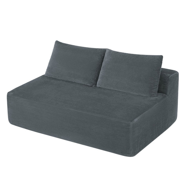 English Elm 58-inch Double Chaise Lounge Corduroy Velvet Plush Seating with Built-in Cup Holder Grey W3975P500759