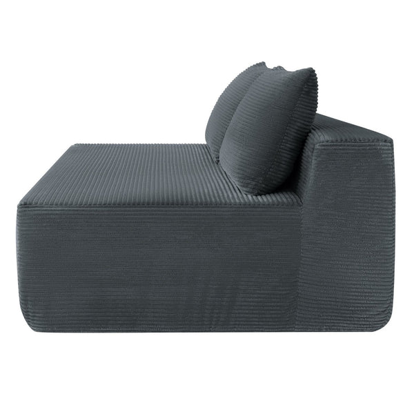 English Elm 58-inch Double Chaise Lounge Corduroy Velvet Plush Seating with Built-in Cup Holder Grey W3975P500759