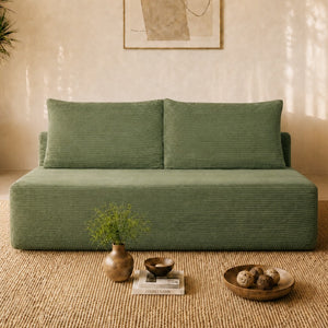 English Elm 58-inch Double Chaise Lounge Corduroy Velvet Plush Seating with Built-in Cup Holder Green W3975P500760