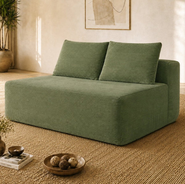 English Elm 58-inch Double Chaise Lounge Corduroy Velvet Plush Seating with Built-in Cup Holder Green W3975P500760