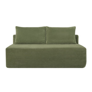 English Elm 58-inch Double Chaise Lounge Corduroy Velvet Plush Seating with Built-in Cup Holder Green W3975P500760