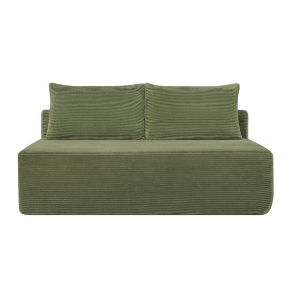 English Elm 58-inch Double Chaise Lounge Corduroy Velvet Plush Seating with Built-in Cup Holder Green W3975P500760
