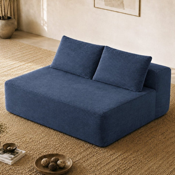 English Elm 58-inch Double Chaise Lounge Corduroy Velvet Plush Seating with Built-in Cup Holder Blue W3975P500762