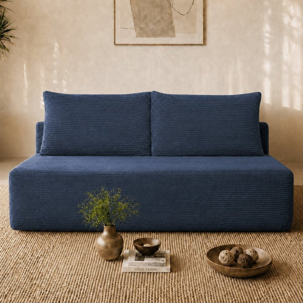 English Elm 58-inch Double Chaise Lounge Corduroy Velvet Plush Seating with Built-in Cup Holder Blue W3975P500762