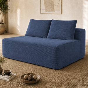 English Elm 58-inch Double Chaise Lounge Corduroy Velvet Plush Seating with Built-in Cup Holder Blue W3975P500762