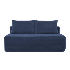 English Elm 58-inch Double Chaise Lounge Corduroy Velvet Plush Seating with Built-in Cup Holder Blue W3975P500762