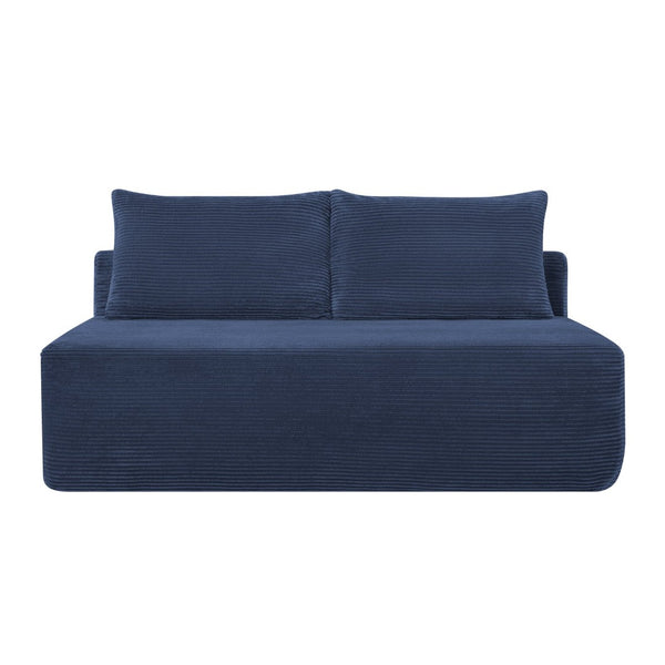 English Elm 58-inch Double Chaise Lounge Corduroy Velvet Plush Seating with Built-in Cup Holder Blue W3975P500762