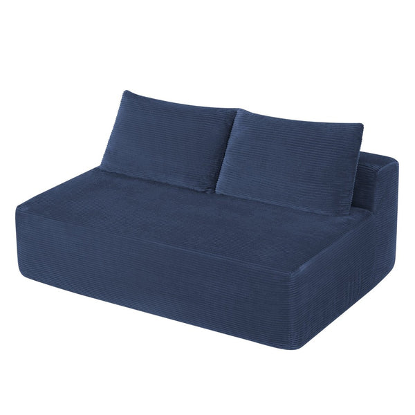 English Elm 58-inch Double Chaise Lounge Corduroy Velvet Plush Seating with Built-in Cup Holder Blue W3975P500762