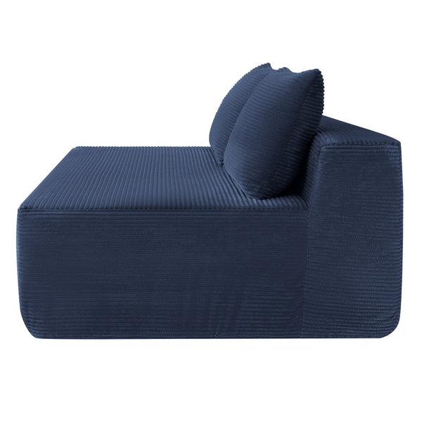 English Elm 58-inch Double Chaise Lounge Corduroy Velvet Plush Seating with Built-in Cup Holder Blue W3975P500762