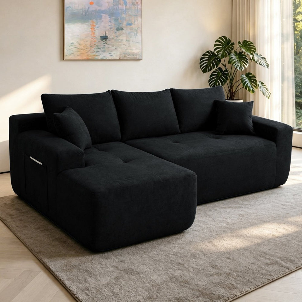 English Elm 85" Cloud Modular Sectional Linen Upholstered Deep Seat Chaise Sofa for Living Room W3975P501411